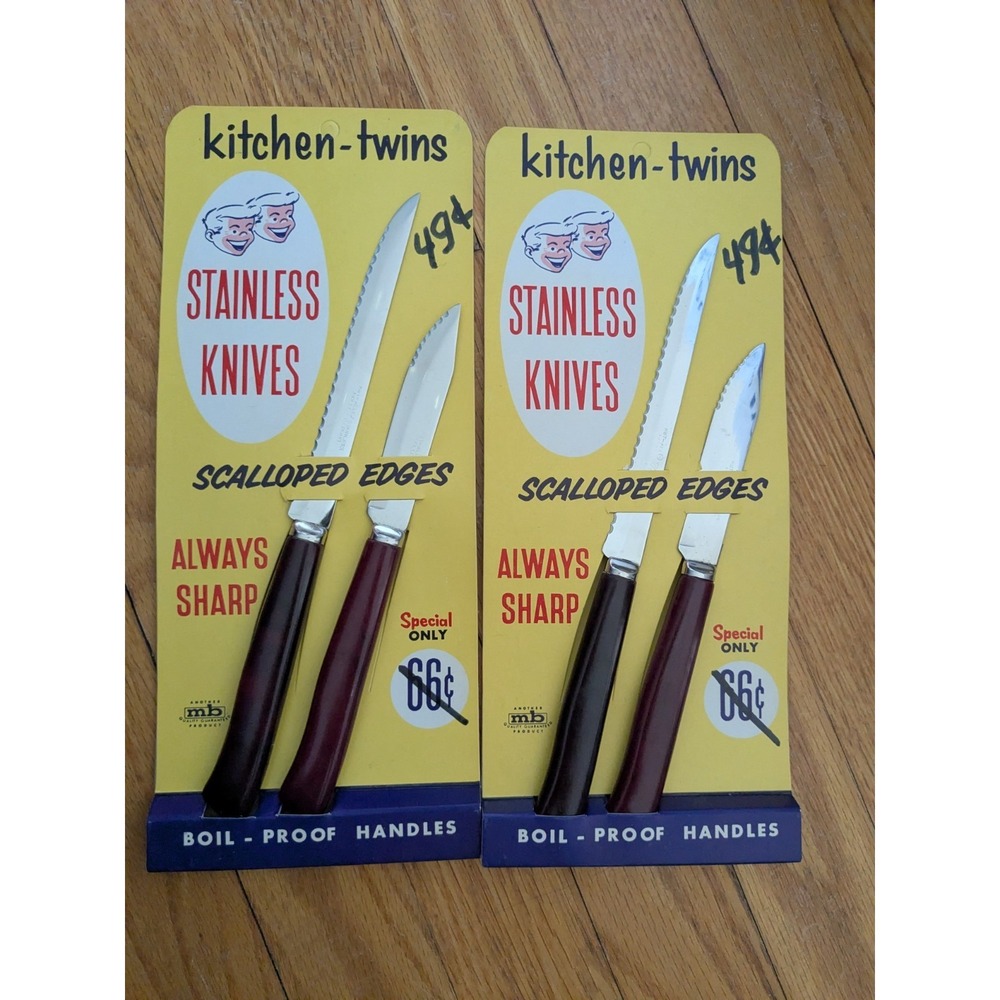 Vintage Kitchen-Twins NOS Knives on Card MCM Retro Kitchen Display